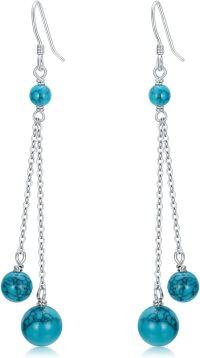 wholesale 925 Sterling Silver Turquoise Ball Earrings with 4mm 6mm 8mm Beads, Hypoallergenic Lightweight Dangle Jewelry Gift for Women-Turquoise