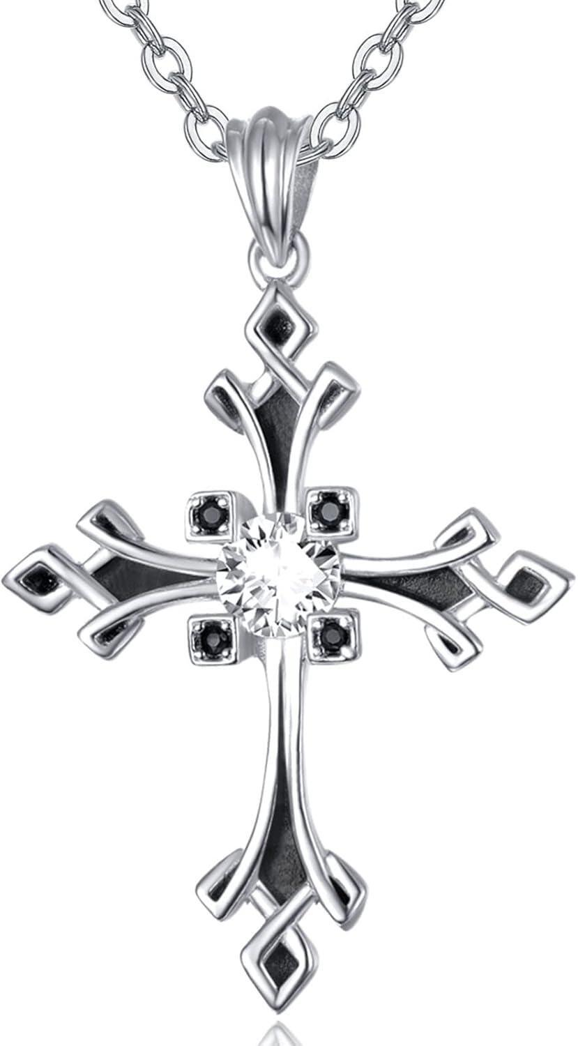 Sterling Silver Stone Christian Cross Pendant Necklace for Women Mom Faith Gifts-0-1