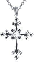 wholesale 925 Sterling Silver Cubic Zirconia Cut Black Crystal Rhinestone Religious Cross Charm Pendant Chain Necklaces  For Her Mother's Day Present 24 Length-0-0