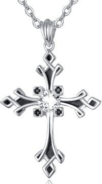 wholesale 925 Sterling Silver Cubic Zirconia Cut Black Crystal Rhinestone Religious Cross Charm Pendant Chain Necklaces  For Her Mother's Day Present 24 Length-Silver Knot Cross