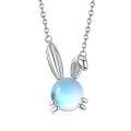 wholesale 925 Sterling Silver Rabbit Pendant Necklace With Blue Opal Stone-0-0