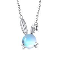 wholesale 925 Sterling Silver Rabbit Pendant Necklace With Blue Opal Stone-Moonstone