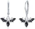 wholesale 925 Sterling Silver Black Crystal Bat Drop Earrings for Women Girls Halloween Costume Accessories Gift-0-0