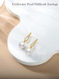 wholesale 14K Gold White Freshwater Pearl Diamond Drop Earrings for Women-0-4