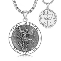 TOUPOP 925 Sterling Silver St Medal Protection Necklace For Men Women-style_name:Saint Michael II