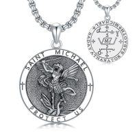 wholesale Saint Patron Necklace For Men Women 925 Sterling Silver St Medal Protection Necklace Catholic Religious Amulet Gifts For Christmas Birthday Father Son Brother Husband -style_name:Saint Michael II
