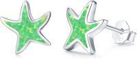 wholesale 925 Sterling Silver Green Opal Starfish Stud Earrings - Ocean Beach  for Women & Girls-Green Opal