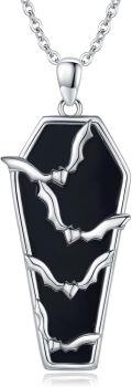 wholesale 925 Sterling Silver Black Onyx Coffin with Bats Pendant Necklace-0-0