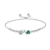 wholesale 925 Sterling Silver Rose Flower Birthstone Bolo Bracelet for Women-05-May-Emerald
