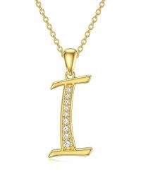 wholesale 14k Yellow Gold Lab Diamond Initial Letter Necklace Wholesale With Chain-I