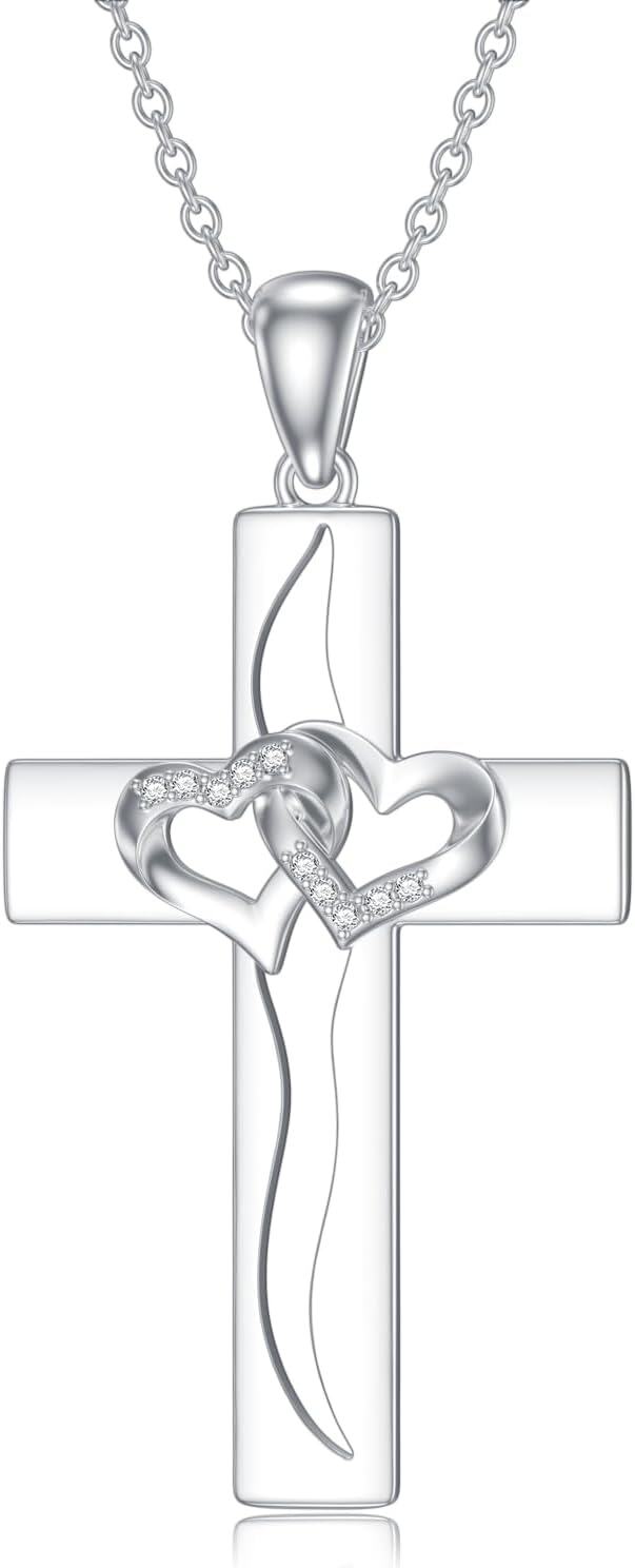 Sterling Silver Diamond Cross Necklace for Women-Type 4