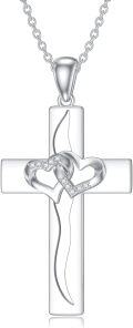 wholesale 925 Sterling Silver Heart and Cross Pendant with Cubic Zirconia Necklaces for Women s 45cm Chain Length-0-0