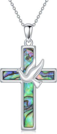 wholesale Sterling Silver Abalone Shell Cross Necklace Christian Gift for Women-Dove