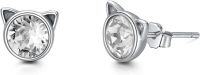 wholesale 925 Sterling Silver Birthstones Cat Earrings for Women Hypoallergenic Studs-White