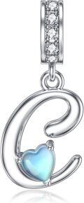 wholesale 925 Sterling Silver Heart-Shaped Blue Moonstone Initial N Charm Pendant Necklace Gift-0-25