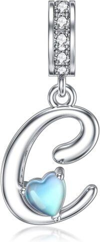 wholesale 925 Sterling Silver Heart-Shaped Blue Moonstone Initial N Charm Pendant Necklace Gift-C