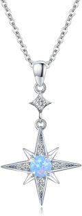 wholesale 925 Sterling Silver Blue Opal Star Pendant Necklace for Women Girls -0-0