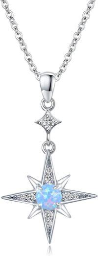 wholesale 925 Sterling Silver Blue Opal Star Pendant Necklace for Women Girls -Star Opal Necklace