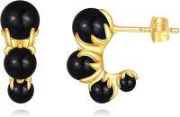 wholesale 925 Sterling Silver Black Onyx Triple Ball Stud Earrings - Bohemian Style Jewelry for Women-Black Onyx Stone