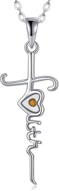 wholesale 925 Sterling Silver Cross with Heart and Stone Pendant Necklaces for Women Girls s (Blue Opal)-Faith Cross Seed