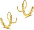 wholesale Gold Plated Twisted Hoop Earrings for Women - 925 Sterling Silver Ear Cuff Set 2Pcs Minimalist s-0-0