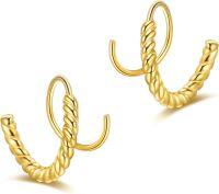 wholesale Gold Plated Twisted Hoop Earrings for Women - 925 Sterling Silver Ear Cuff Set 2Pcs Minimalist s-14k Twist Hoops