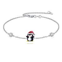 wholesale 925 Sterling Silver Cute Penguin With Santa Hat And Snowflake Charm Bracelet-Penguin