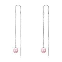 wholesale 925 Sterling Silver Lapis Lazuli Round Bead Chain Threader Dangle Earrings-Pink pearl threader earrings