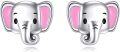 wholesale 925 Sterling Silver Elephant Pink Enamel Stud Earrings Hypoallergenic  for Girls and Women-0-0