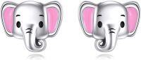 wholesale 925 Sterling Silver Elephant Pink Enamel Stud Earrings Hypoallergenic  for Girls and Women-Elephant