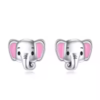 wholesale 925 Sterling Silver Elephant Pink Enamel Stud Earrings Hypoallergenic  for Girls and Women-Elephant