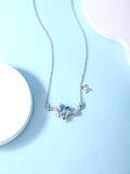 wholesale 925 Sterling Silver Aquamarine Heart-Shaped Pisces Zodiac Pendant Necklace for Women and Moms-0-2
