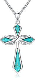 wholesale 925 Sterling Silver Genuine Turquoise Cross Necklace for Women Infinity Pendant Jewelry Green Stone Gift for Wife Mom Sister Girlfriend-0-0