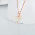 wholesale 18K Rose Gold Small Plain Cross Pendant Necklace for Women - 16-18 inch Chain Length-0-1