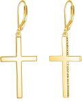 wholesale Gold 925 Sterling Silver Cross Dangle & Drop Earrings with Leverback Hooks for Women-0-0
