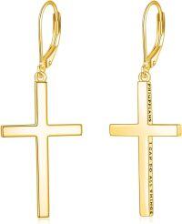 wholesale Gold 925 Sterling Silver Cross Dangle & Drop Earrings with Leverback Hooks for Women-Gold