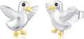 wholesale 925 Sterling Silver Duck Stud Hoop Earrings with Black Eyes and Yellow Beak-0-0