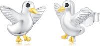 wholesale 925 Sterling Silver Duck Stud Hoop Earrings with Black Eyes and Yellow Beak-Duck Stud Earrings