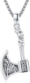 wholesale 925 Sterling Silver Norse Axe Pendant with Valknut and Runes - Viking Jewelry for Men Women -0-0