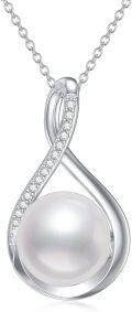 wholesale 925 Sterling Silver Infinity Teardrop Freshwater Pearl & Cubic Zirconia Pendant Necklace for Women-0-0