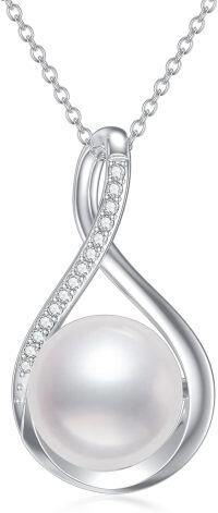 wholesale 925 Sterling Silver Infinity Teardrop Freshwater Pearl & Cubic Zirconia Pendant Necklace for Women-style3