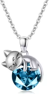 wholesale  Sterling Silver Birthstone Cat Pendant Necklace Gift for Women ( chars)-March