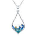 wholesale 925 Sterling Silver Teardrop Dolphin Ocean Wave Pendant Necklace with Blue Enamel and Yellow Crystal - Beach  for Women-0-0