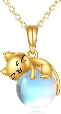 wholesale 14K Gold Moonstone Cat Necklace - Adorable Kitty Pendant with 16 Chain for Happiness & Joy-Moonstone