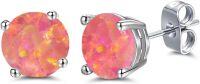 wholesale 925 Sterling Silver Green Fire Opal Round Stud Earrings - Multiple Sizes & Colors for Women Men Gifts-Reddish Fire Rubv