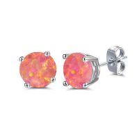 wholesale 925 Sterling Silver Green Fire Opal Round Stud Earrings - Multiple Sizes & Colors for Women Men Gifts-Reddish Fire Rubv