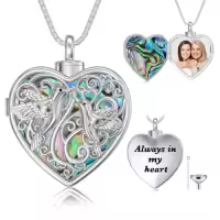TOUPOP Sterling Silver Abalone Shell Urn Necklace For Ashes Memorial Jewelry-style_name:33-Hummingbird-Holds Pictures
