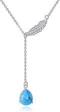 wholesale 925 Sterling Silver Turquoise Stone Feather Pendant Lariat Necklace for Women-0-0