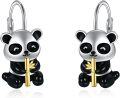 wholesale 925 Sterling Silver Cartoon Panda Bamboo Leverback Earrings for Women Girls Gifts 4cm Long-0-0