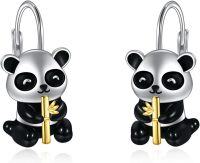 wholesale 925 Sterling Silver Cartoon Panda Bamboo Leverback Earrings for Women Girls Gifts 4cm Long-panda